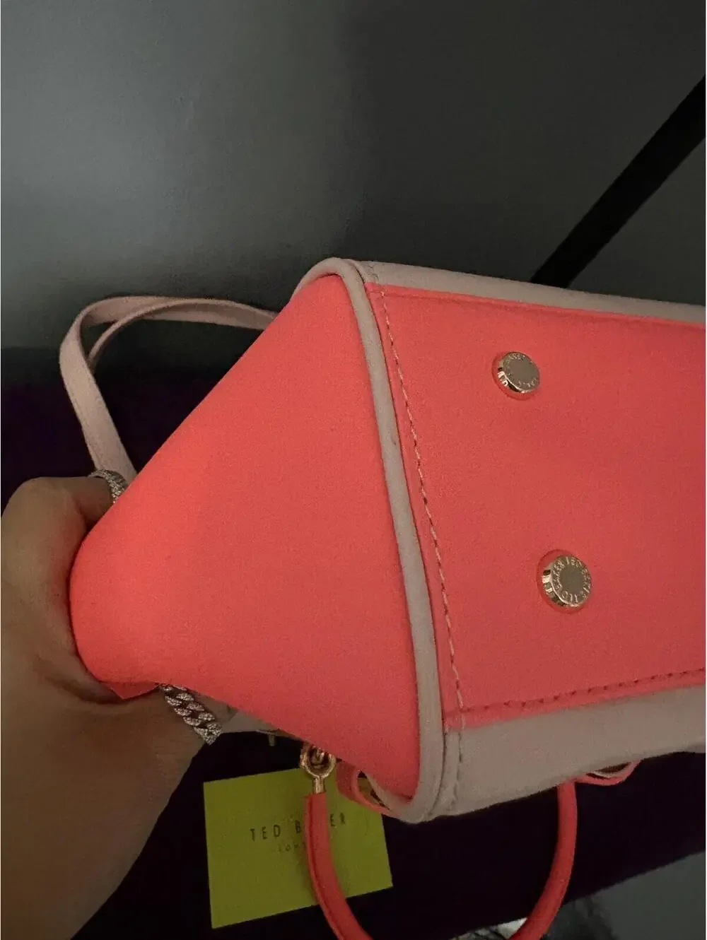 Ted Baker Pink & Coral Colorblock Leather Tote Bag with Rose Gold Bow
